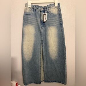 New Pretty Little Thing Blue Denim Maxi Skirt 8